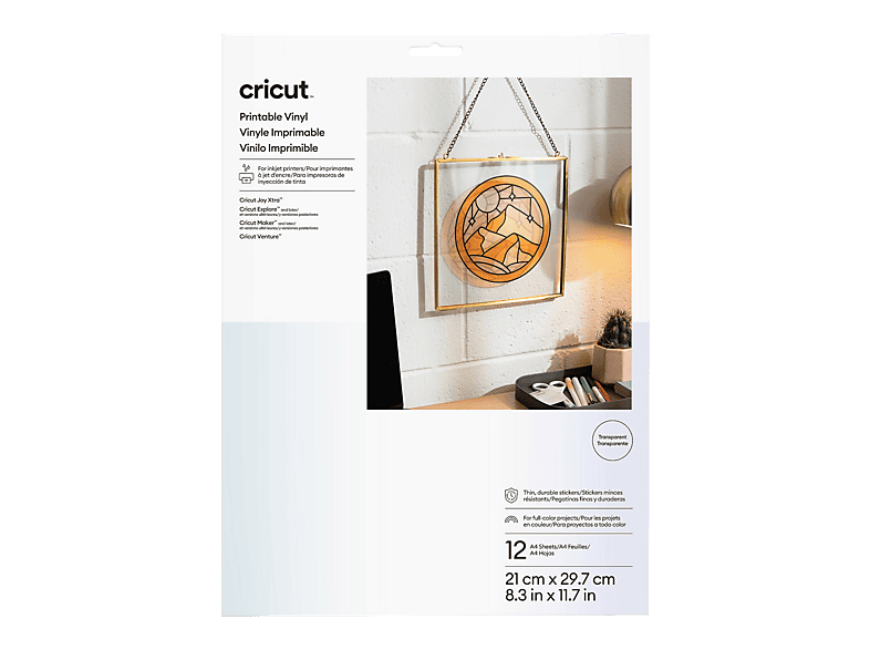 Accesorio para Plotter - Cricut Vinilo adhesivo imprimible, A4, 21 x 29.7 cm, Transparente
