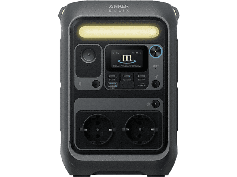 Estación de energía - Anker Solix C300X, 288Wh LiFePO4 7 puertos 300W AC/Solar, Gris
