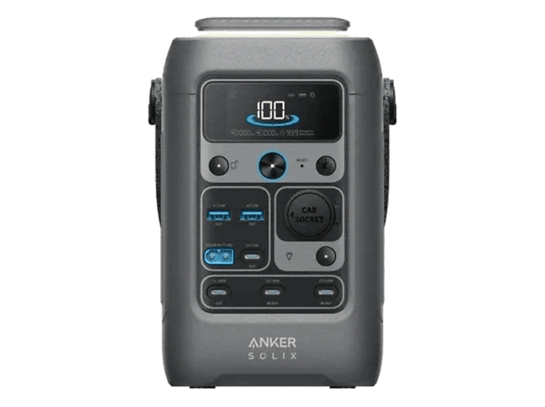 Estación de energía - Anker Solix C300X DC, 288 Wh, Carga hasta 7 dispositivos, Recarga ultrarrápida vía USB-C o solar, Gris