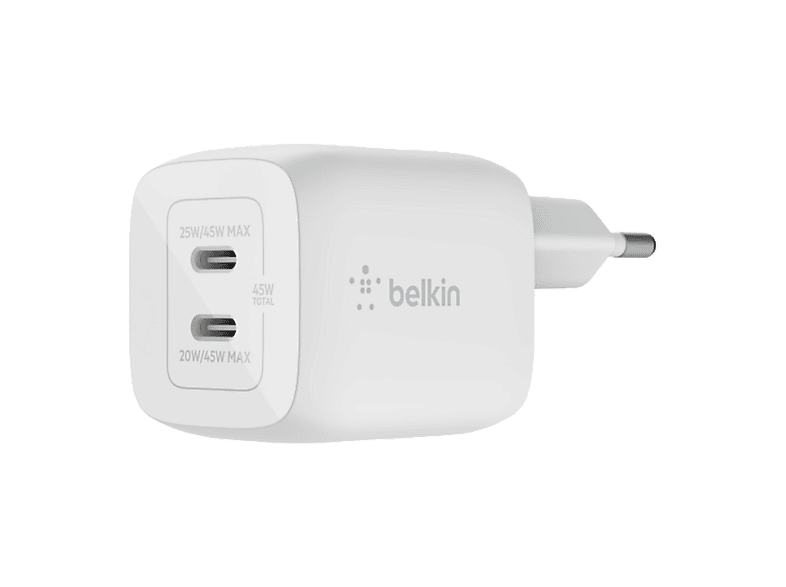 Cargador móvil - Belkin BoostCharge Pro, USB-C, 65 W, Carga Rápida, Tecnología GaN, Blanco