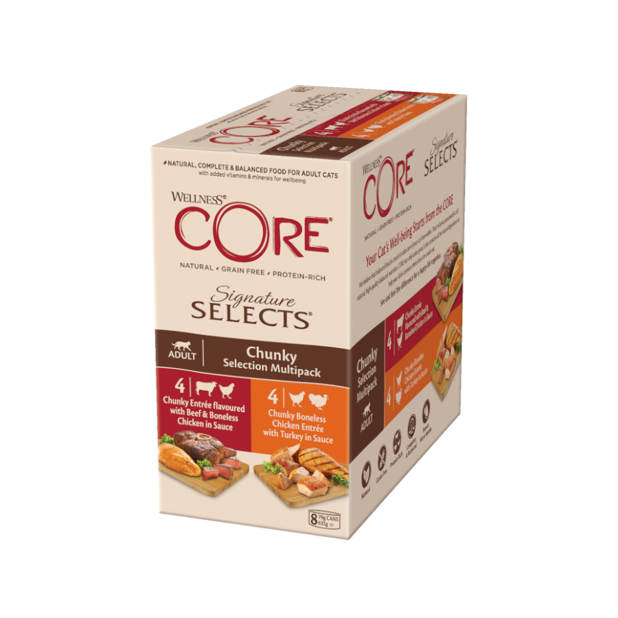 8 latas x 79 g Wellness Core Signature Selects Chunky lata para gatos