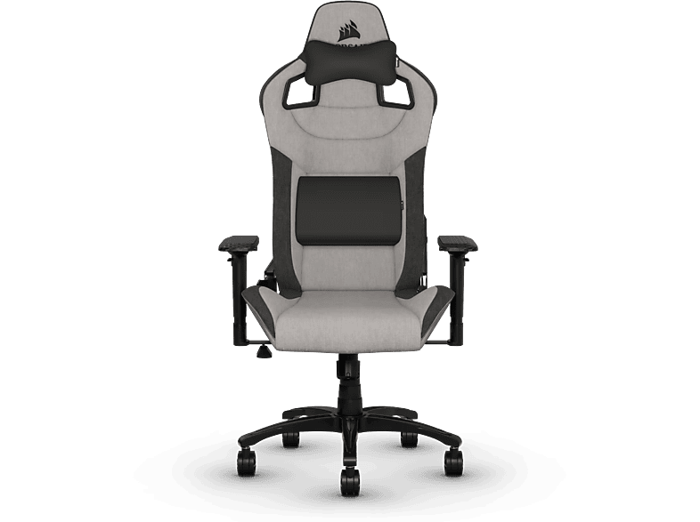 Silla gaming - Corsair T3 Rush, Reposacabezas 4D, Espalda inclinable, Hasta 120 kg, Almohadilla incluida, Gris