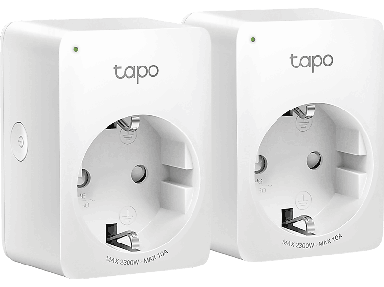 Enchufe inteligente - TP-Link Tapo P100 pack 2, Control por voz, Alexa, Asistente Google, WiFi, Blanco