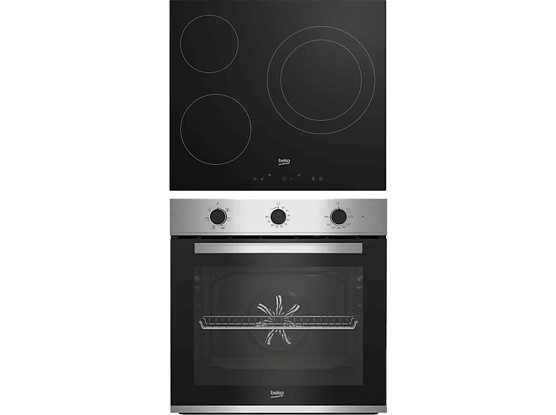 REACONDICIONADO Seminuevo Excelente Pack Horno + Placa - Beko BBSE12122XD, Convencional, 72 l, Vitrocerámica, 3 zonas, Negro Inox