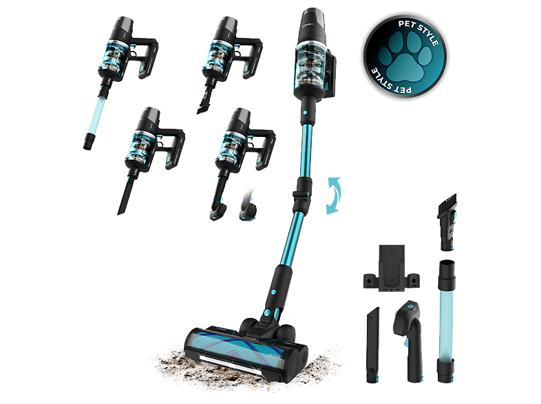 REACONDICIONADO Seminuevo Muy bueno Aspirador escoba - Cecotec RX50 Pet Flex, 750 W, 60 min autonomía, Cepillo hairLess XL, 160 m², Negro/Azul