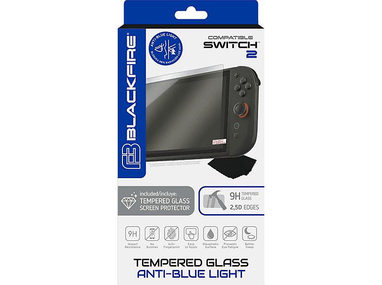 REACONDICIONADO Seminuevo Muy bueno Protector Pantalla - ArdistelBlackfire Tempered glass Anti-Bluelight 9H, Para Nintendo Switch 2, Transparente