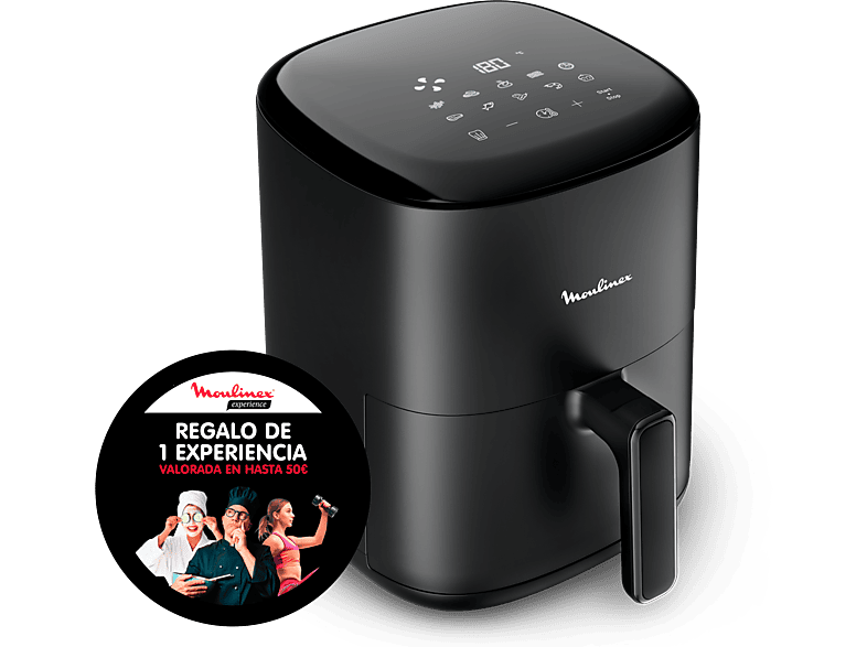 Freidora de aire - Moulinex Easy Fry Compact EZ1458, 1300 W, 3 L, 200 °C, 10 Programas, Tecnología Extra-Crisp, Temporizador, Panel Táctil LCD, Negro