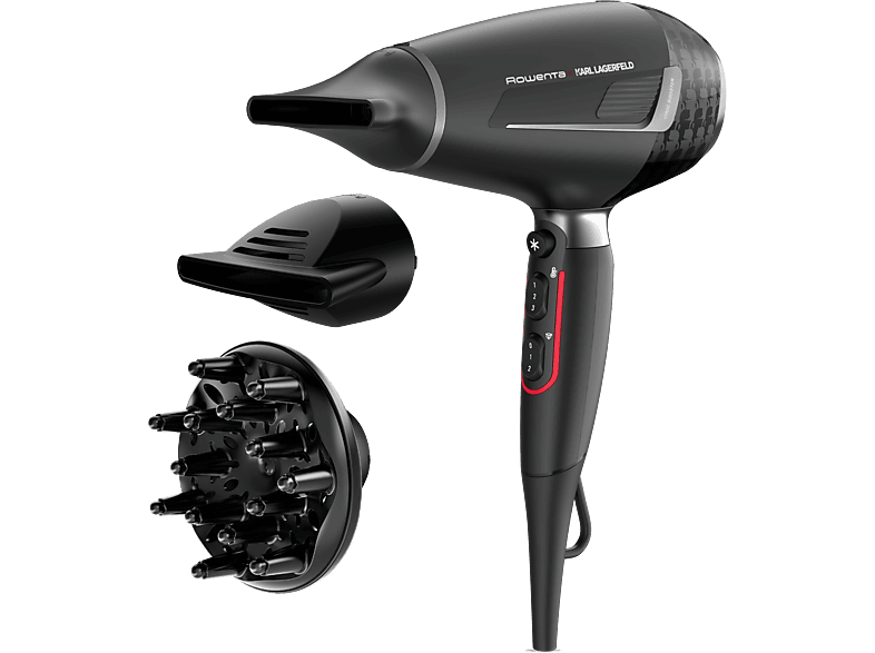 Secador - Rowenta x Karl Lagerfeld CV887LF0 K/Pro Stylist, 2200 W, Motor AC Pro, 2 velocidades, 3 temperaturas, Tecnol. iónica, Keratin & Glow, Negro