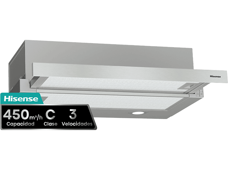 Campana telescópica - Hisense CH6TL4BX, 3 Velocidades, 450 m³/h, 60 cm, Inox