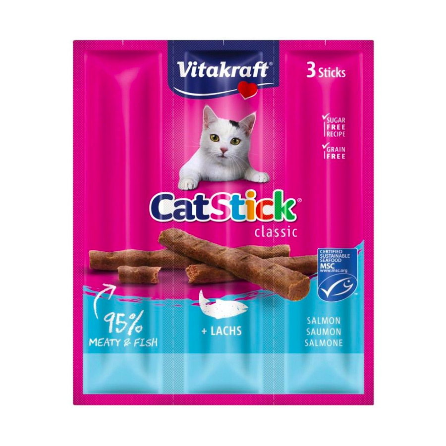 3 barritas Vitakraft Cat Stick Classic con Salmón