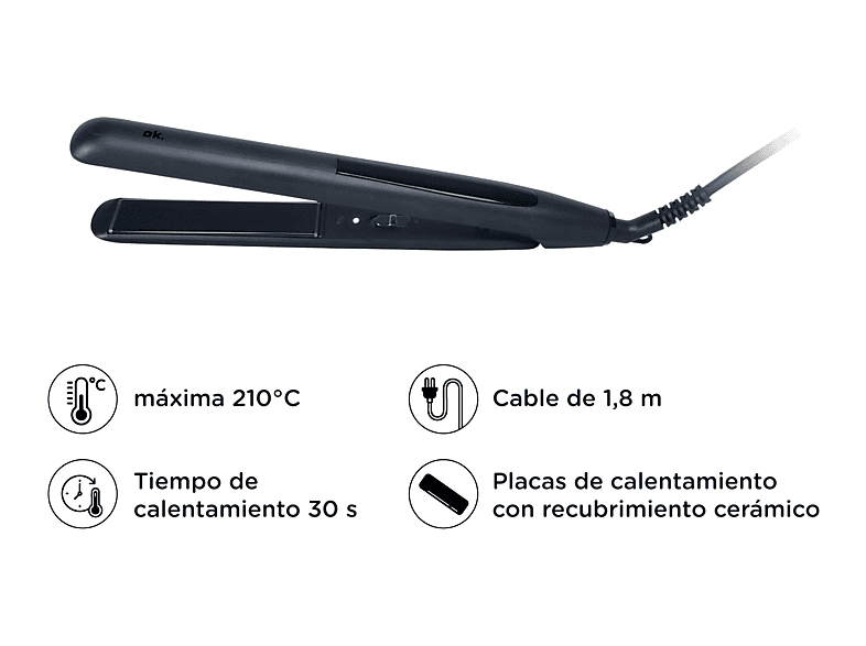 Plancha de pelo - ok. OHS 2026 B, Placas con revestimiento cerámico, Temperatura Constante 200 °C, Negro