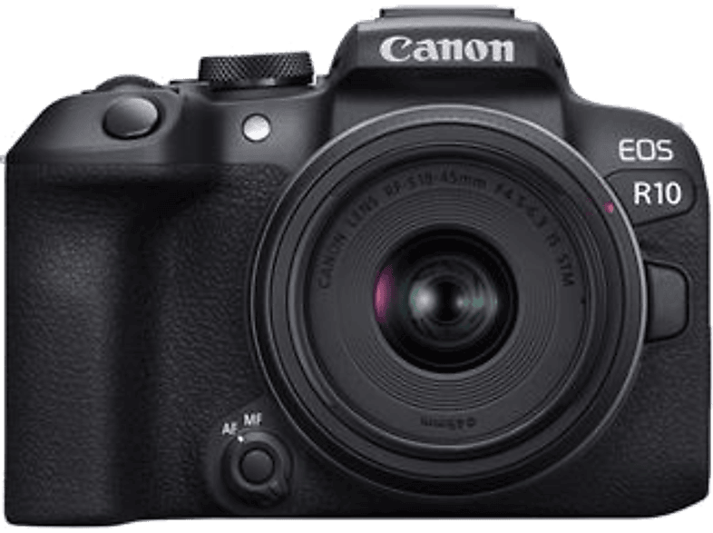 Cámara EVIL - Canon EOS R10 + 18-45mm F3.5-6.3 IS STM, 24.2 megapixel, Pantalla táctil 7.5 cm, Wi-Fi, Negro