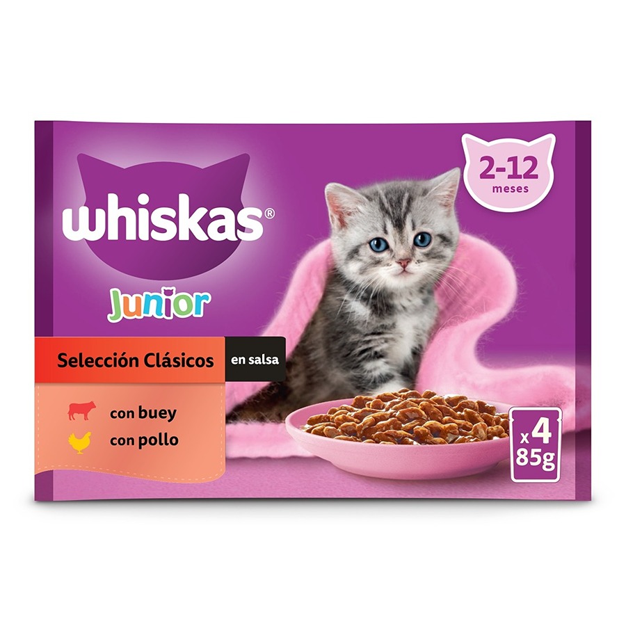 24 sobres x 85 g Whiskas Carnes en Salsa en Bolsita para Gatitos ¡Pack ahorro!