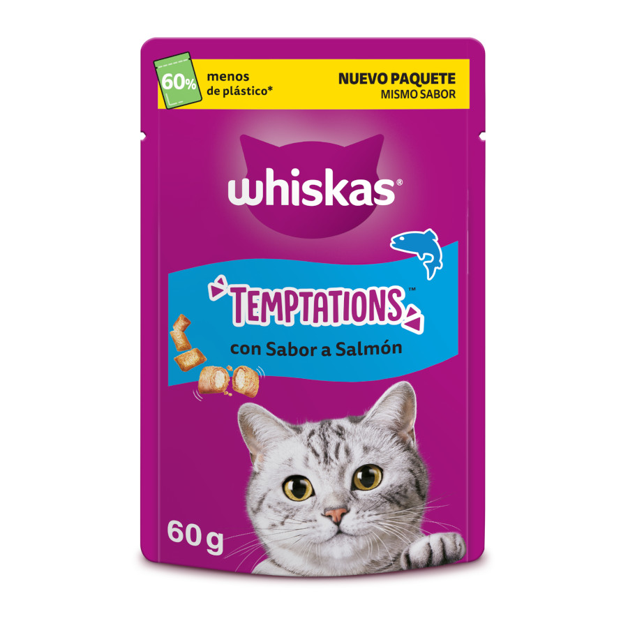 2 x 40 g Whiskas Temptations Snacks Salmón para Gatos ¡Pack ahorro!