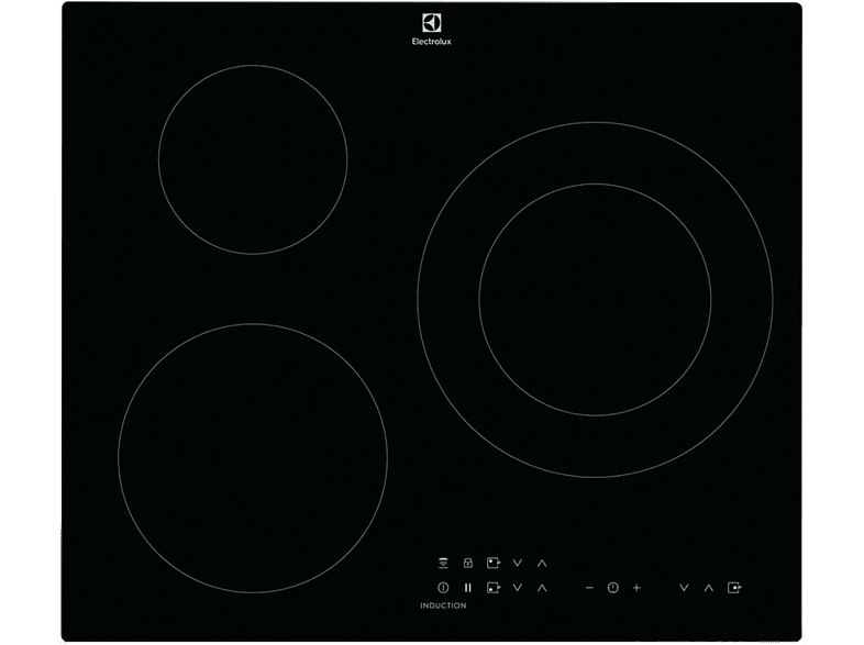 Placa inducción - Electrolux LIT60336C, 3 zonas, Zona grande 28 cm, Mandos independientes, 60 Negro