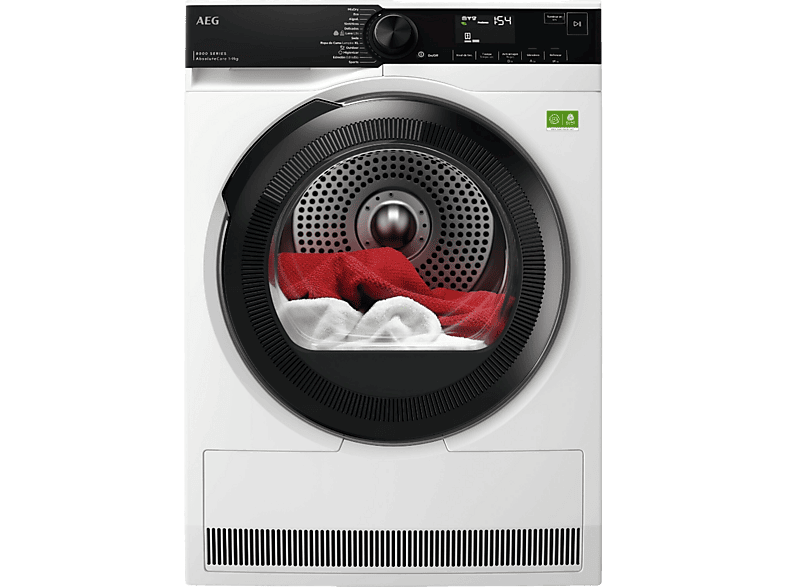 Secadora bomba de calor - AEG TR839T4PB, 9 Kg, 12 programas, Función Anti-arrugas, Motor inverter, Blanco