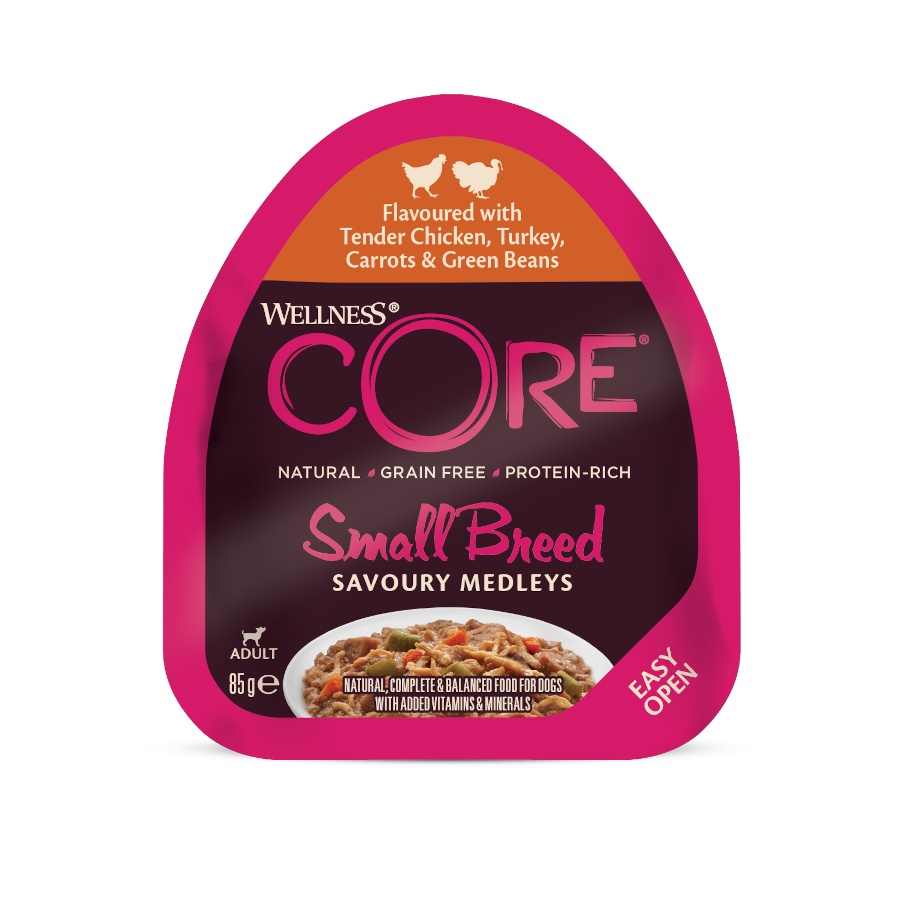 12 tarrinas x 85 g Wellness Core Small Breed Grain Free Pollo y Pavo Tarrina para perros ¡Pack ahorro!