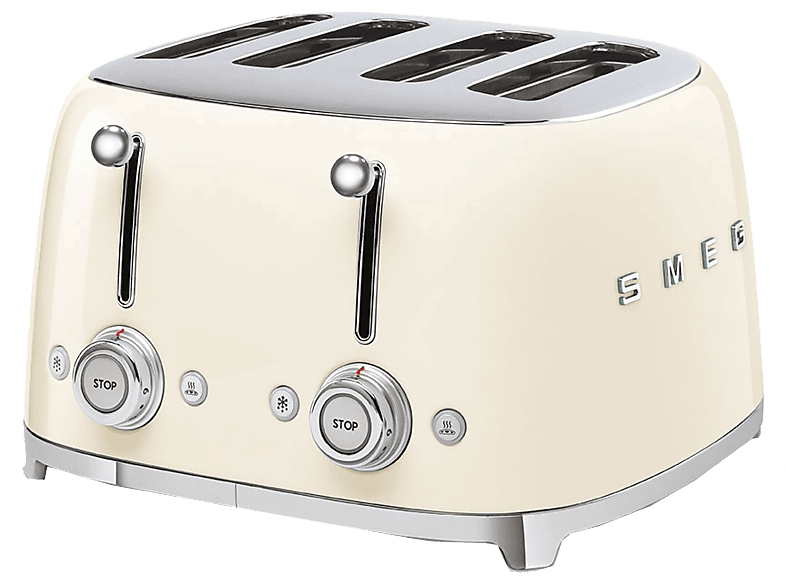 Tostadora - Smeg TSF03CREU, 2000 W, 6 Niveles, Rebanadas cortas, Crema