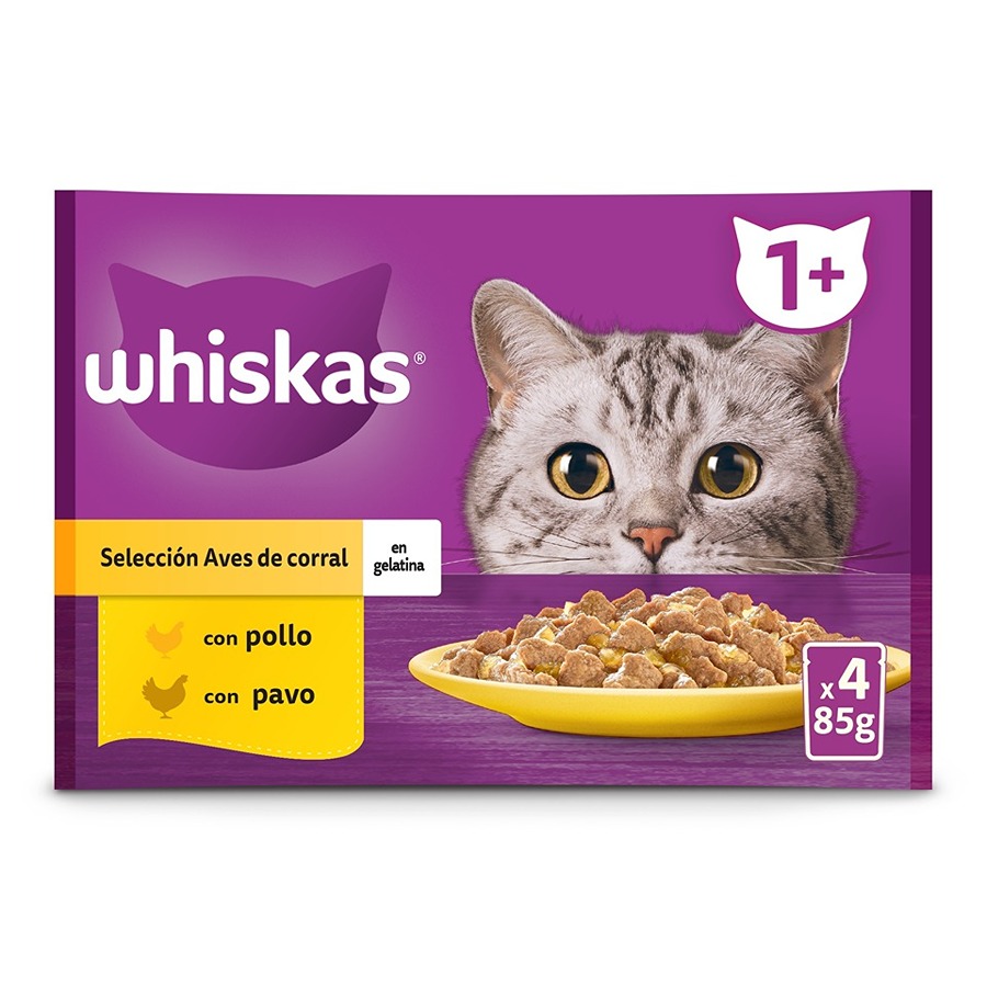 4 sobres x 85 g Whiskas Selección Aves Gelatina en Bolsita para Gatos Adultos