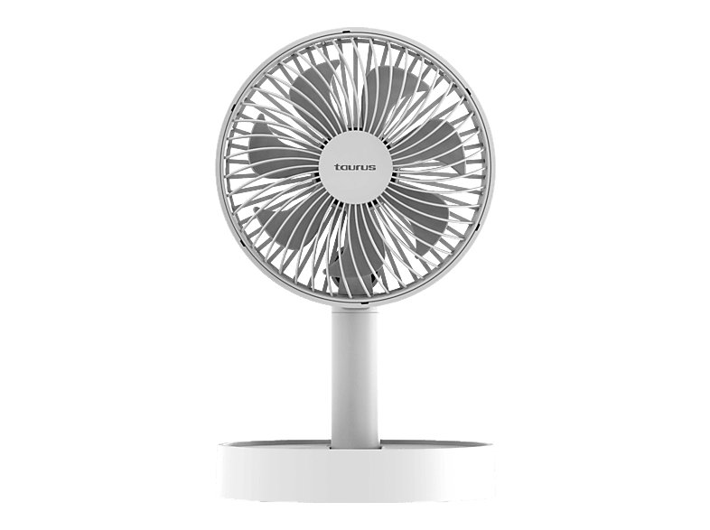 Ventilador de sobremesa - Taurus Air Lite Fold&Go+, Plegable, Altura ajustable, Oscilación horizontal 90º, 4 Velocidades, Recargable, 12 W, Blanco