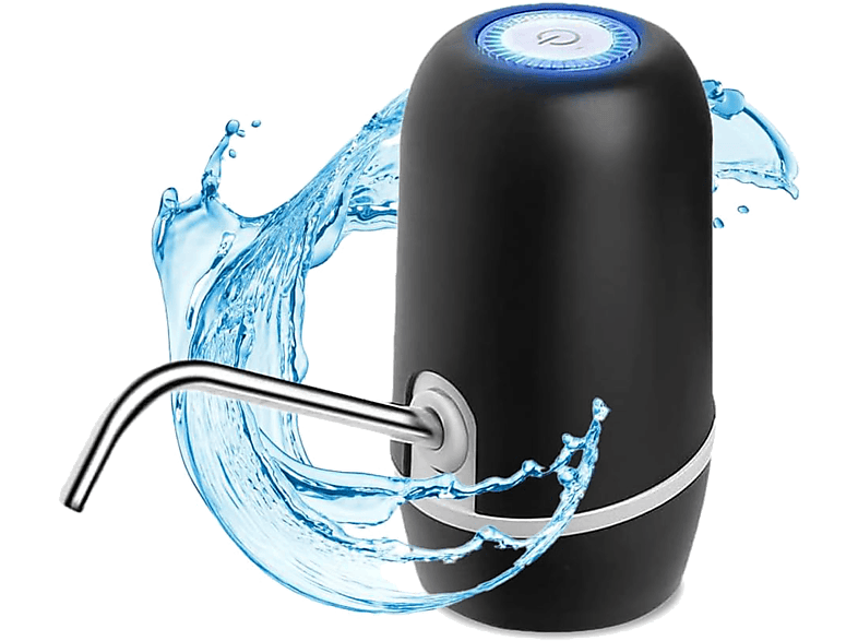 Dispensador de agua - NK Waterdis, Tubo acero inoxidable, USB, 1200mAh, Para botellas hasta 18.9 l, Negro
