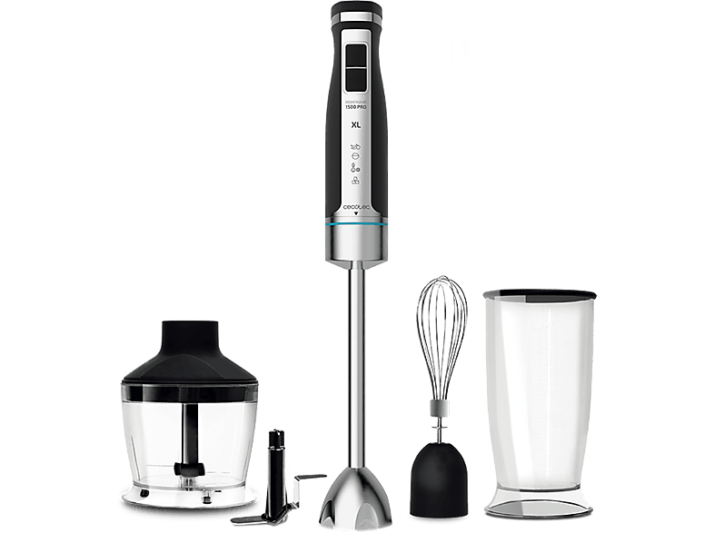 Batidora de mano - Cecotec PowerGear 1500 XL, W, Pie Extralargo, Cuchillas Titanio, Negro