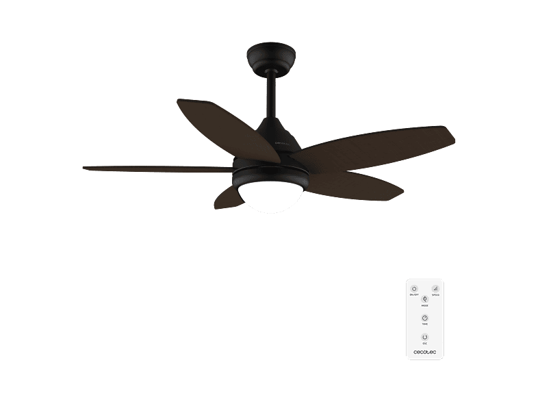 Ventilador de techo - Cecotec EnergySilence Aero 4200 Black&Darkwood, Con luz LED 15W (3 tonos), Mando, Temporizador 1/4/8h y 3 vel. Negro