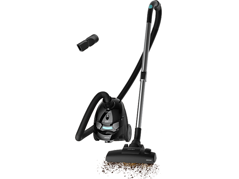 Aspirador con bolsa - Cecotec Conga Powerbag 2000, 800 W, 2 l, 16kPa, Tubo telescópico, Incluye accesorios para muebles y esquinas, Black