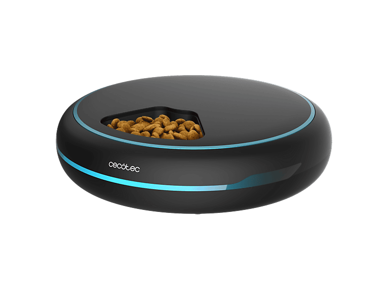 Comedero automático inteligente - Cecotec Pumba 1600 Purrfect Meal, 5 compartimentos, Capacidad 2L, Pantalla LED, Temporizador, Grabador de voz, Negro