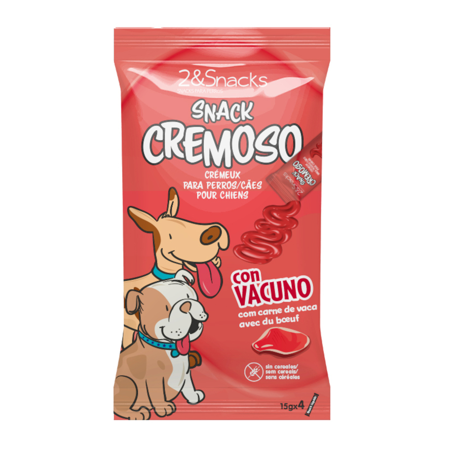 24 sobres x 15 g 2&Snacks Snacks Cremosos con Vacuno para perros ¡Pack Ahorro!
