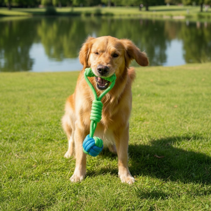 Tootoy! Modedor para Tirar de Cuerda con Pelota Verde y Azul para perros