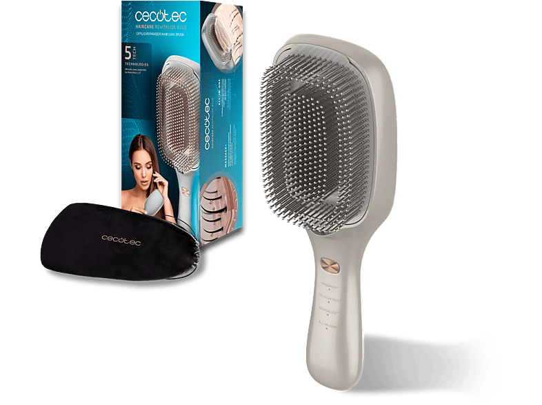 Moldeador - Cecotec HairCare Revitalize Champagne, 5 tecnologías, Luz LED, Iones negativos, Láser de baja potencia, Cepillo imantado, Gold