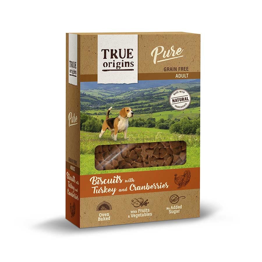 6 bolsitas x 320 g True Origins Pure Adult Pavo y Arándanos galletas para perros ¡Pack ahorro!