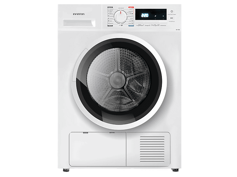 Secadora condensación - Infiniton SD-C8B, 8 kg, 16 Programas, Display LED, Inicio Programado 24h, Blanco