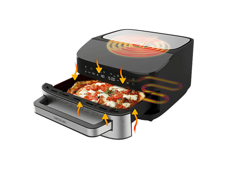 Horno eléctrico pizzas - Cecotec Pizza&Fry 7000, 7 L, Pantalla táctil, 10 Programas, Piedra para pizza, Doble Resistencia, Negro