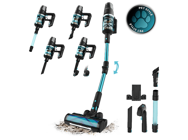 Aspirador escoba - Cecotec Conga Rockstar RX50 Pet Flex Genesis, 300 AW, 90 min autonomía, Tubo Flex, Cepillo antienredos XL, Multicolor