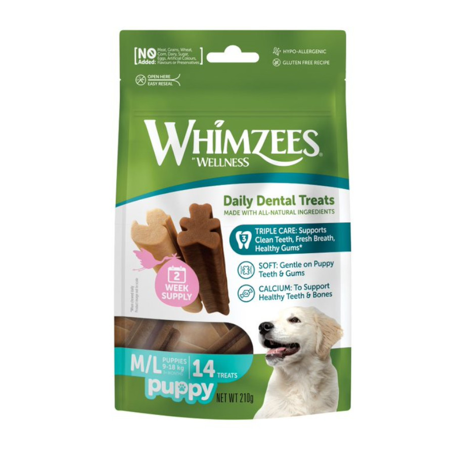 14 barritas Whimzees Puppy M/L Snacks Dentales Naturales para perros