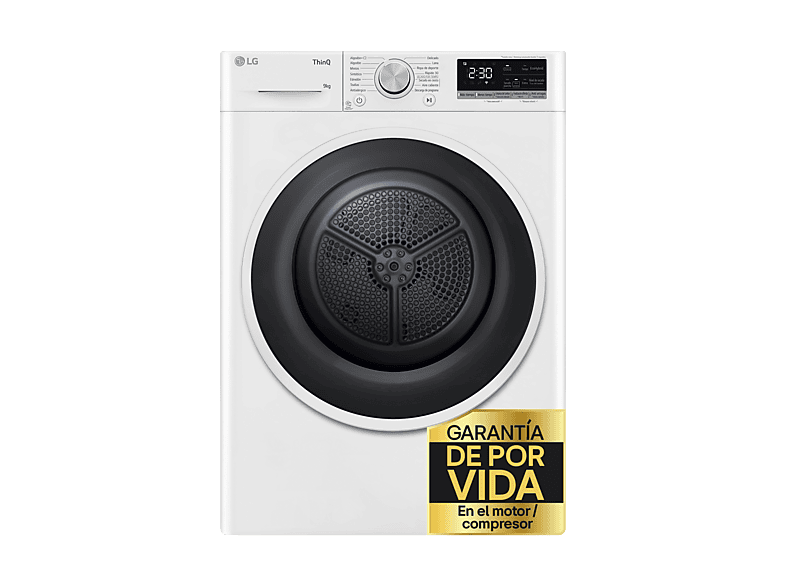 Secadora bomba de calor - LG RH90V5AV6N, Independiente, 9 kg, 14 programas, Blanco