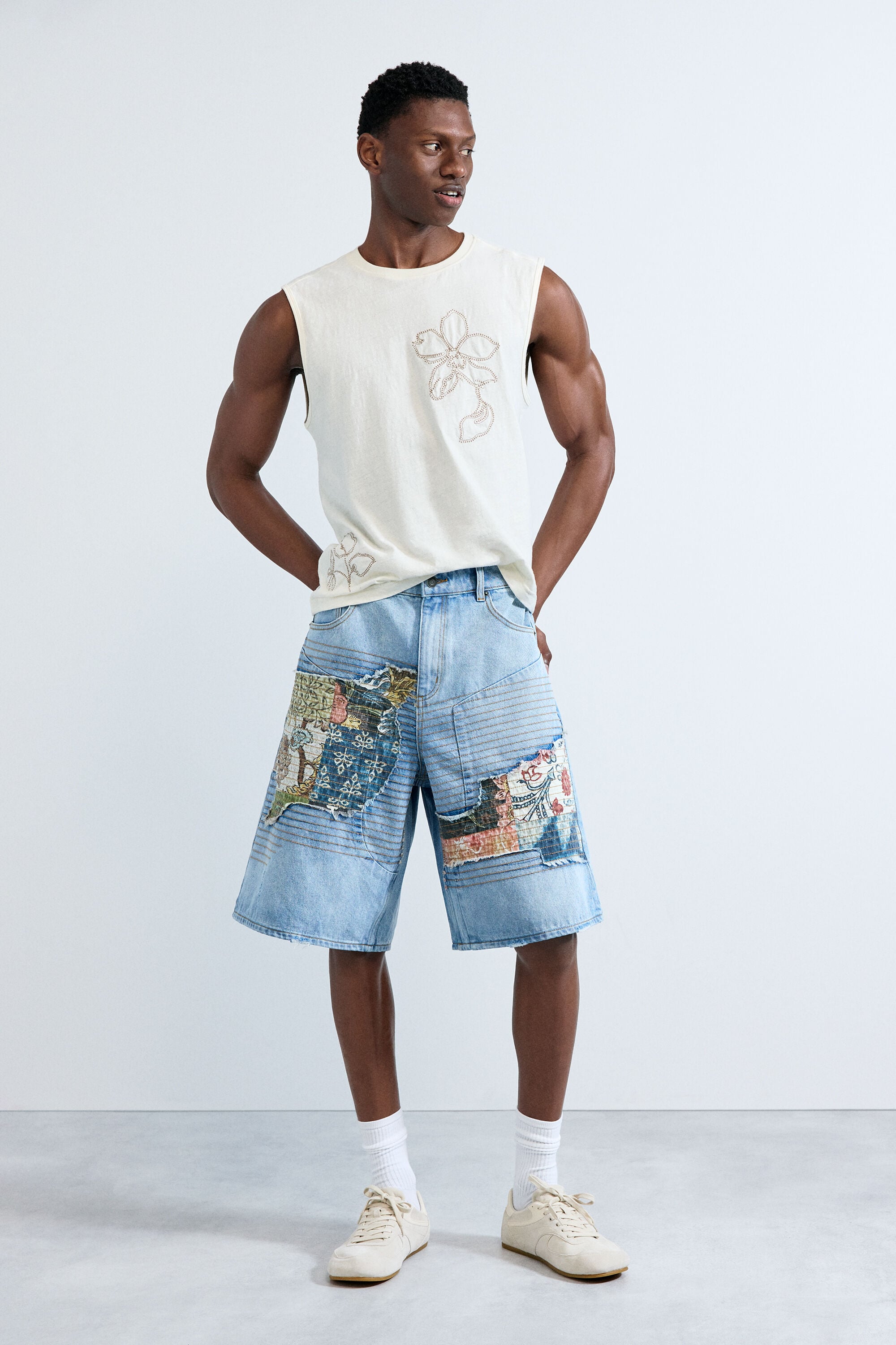 Desigual, Bermuda vaquera parches, Hombre, Algodon, Azul, 34