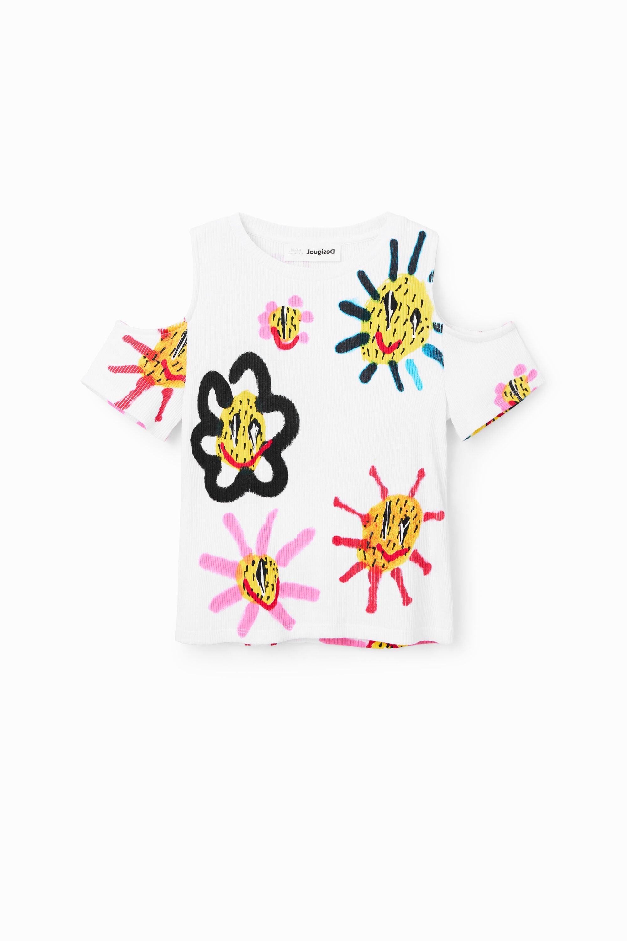 Desigual, Camiseta cut-out soles, Blanco, 7/8