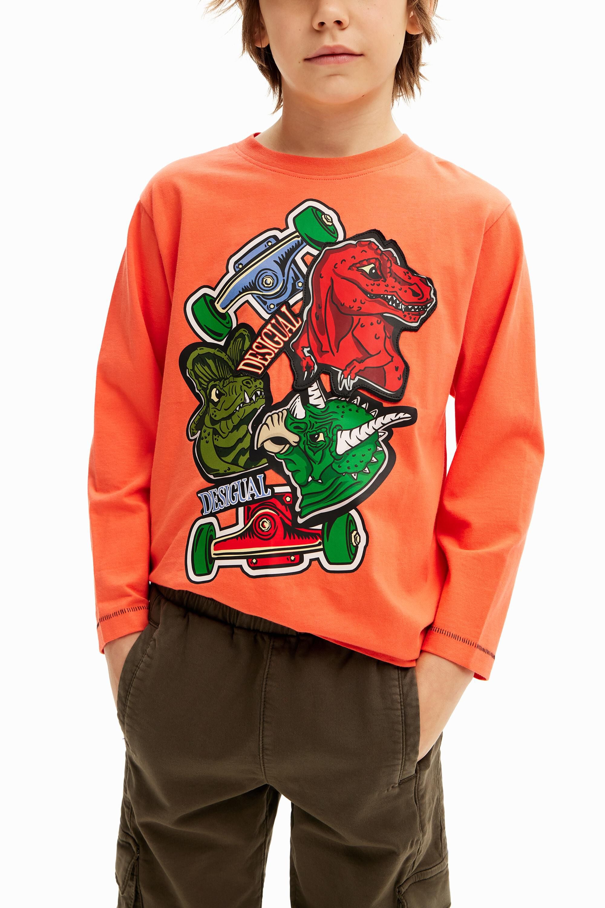 Desigual, Camiseta dinosaurios Desigual, Algodon, Naranja, 13/14