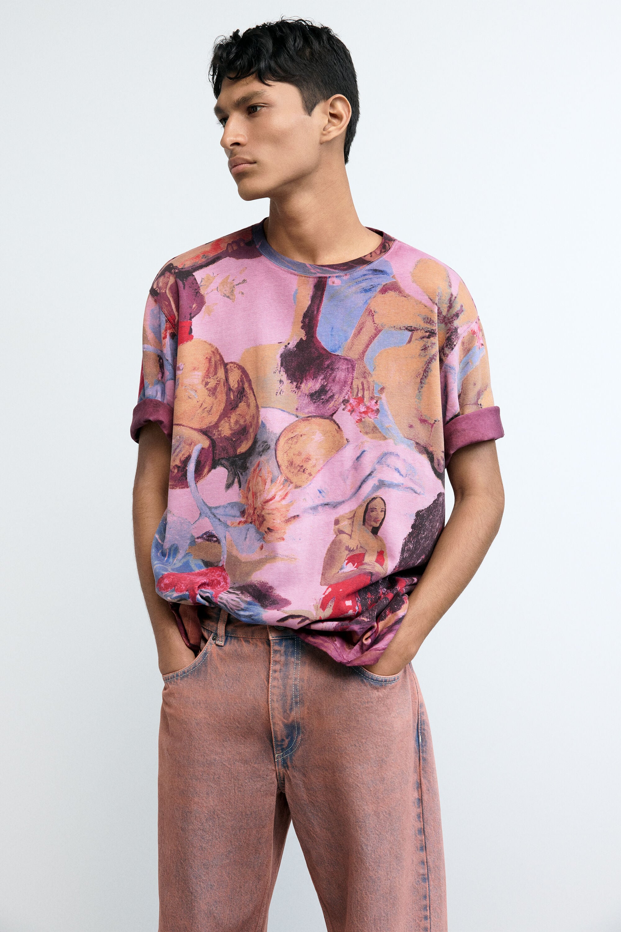 Desigual, Camiseta estampada floral, Hombre, Algodon, Rojo, M