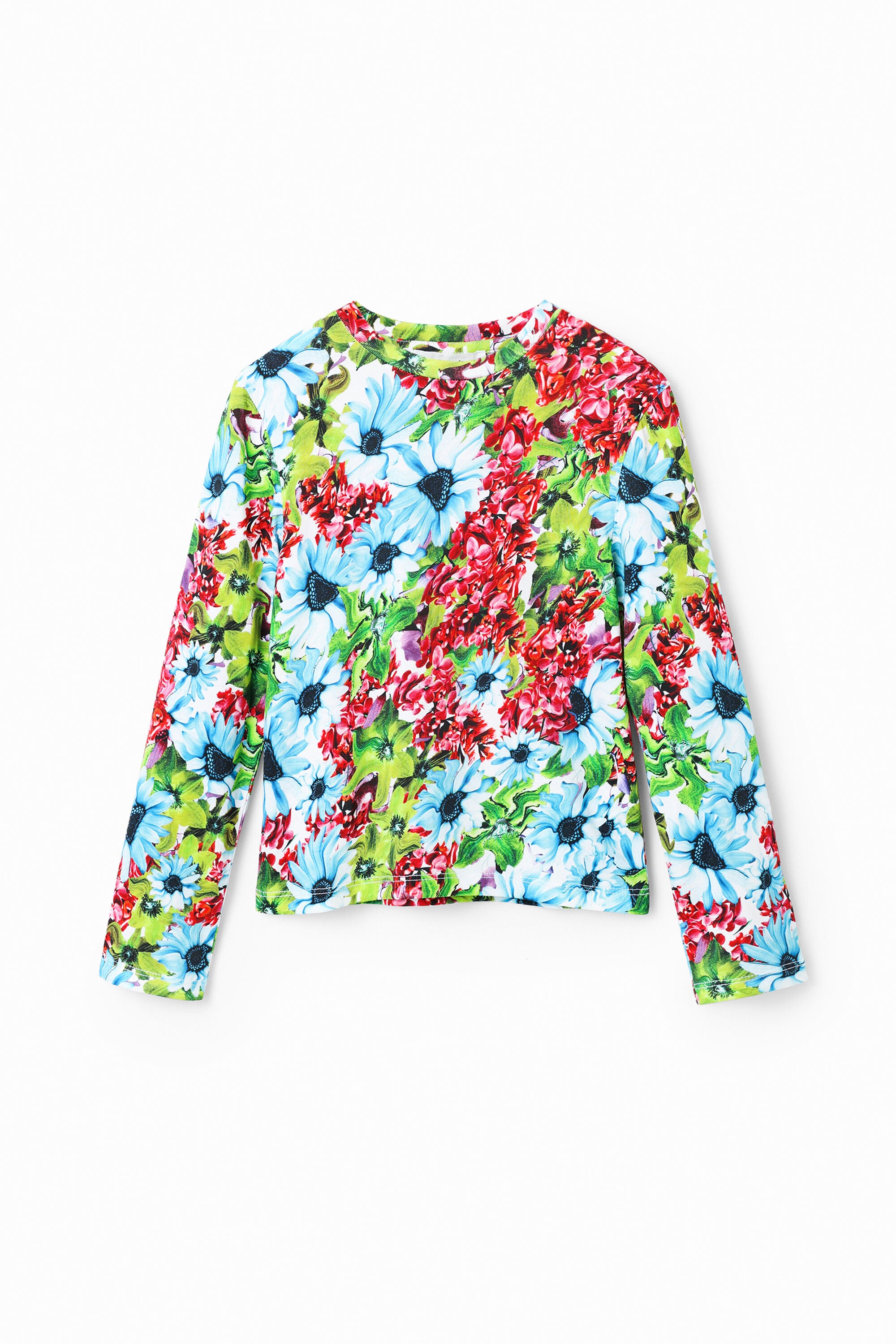 Desigual, Camiseta floral multicolor, Algodon, Azul, 5/6
