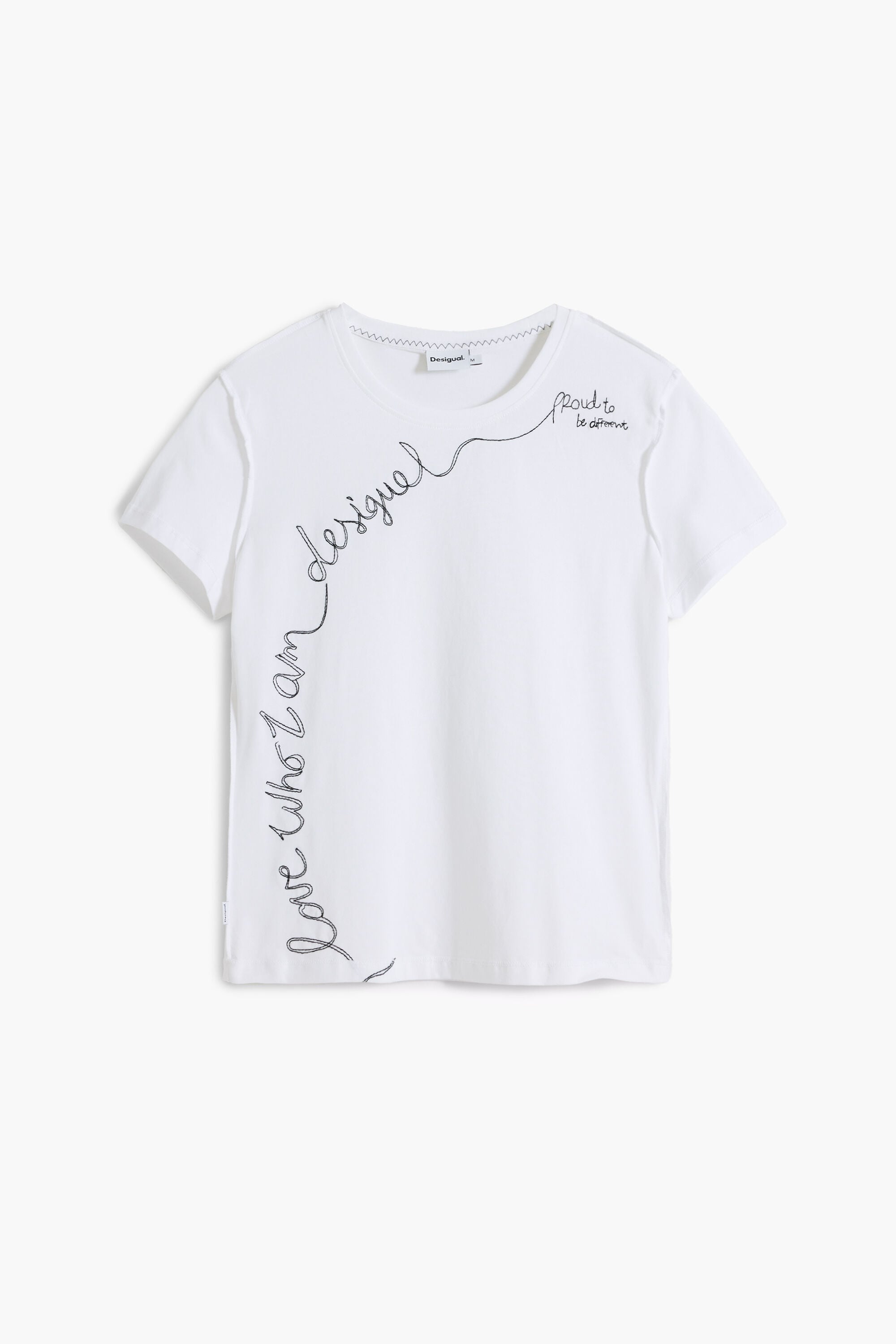 Desigual, Camiseta frase bordada, Algodon, Blanco, XS