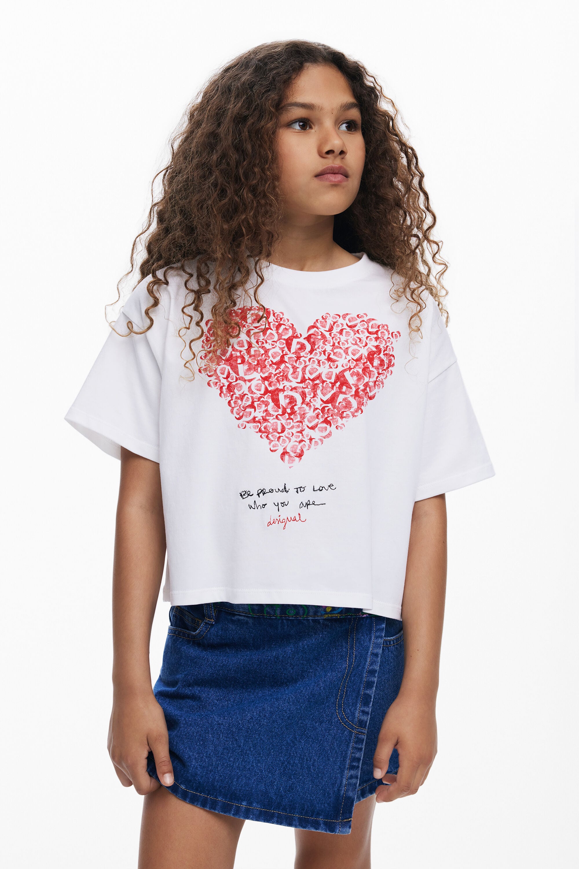 Desigual, Camiseta manga corta corazón, NiñOs, Algodon, Blanco, 5/6