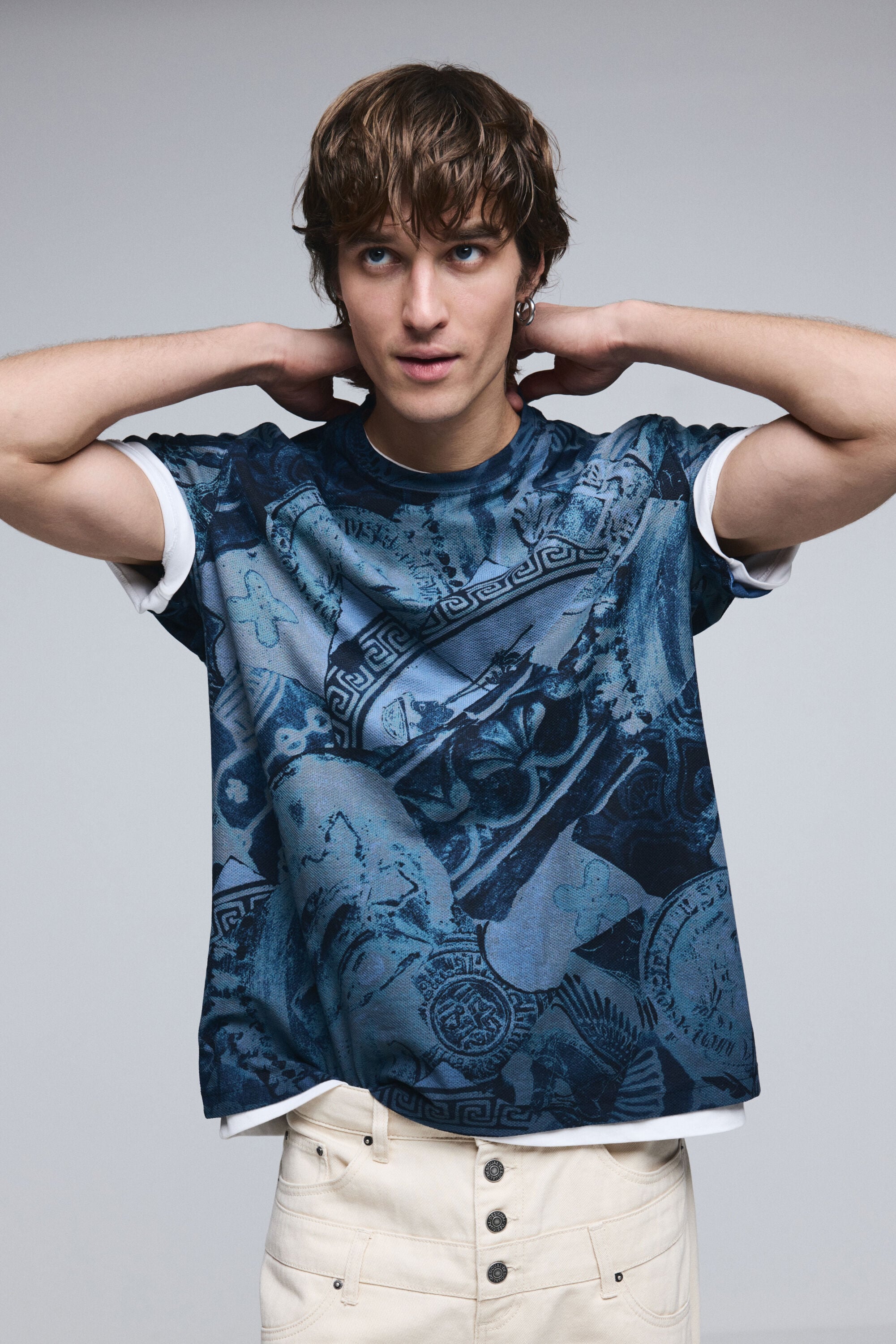 Desigual, Camiseta manga corta mosaico, Hombre, Algodon, Azul, S