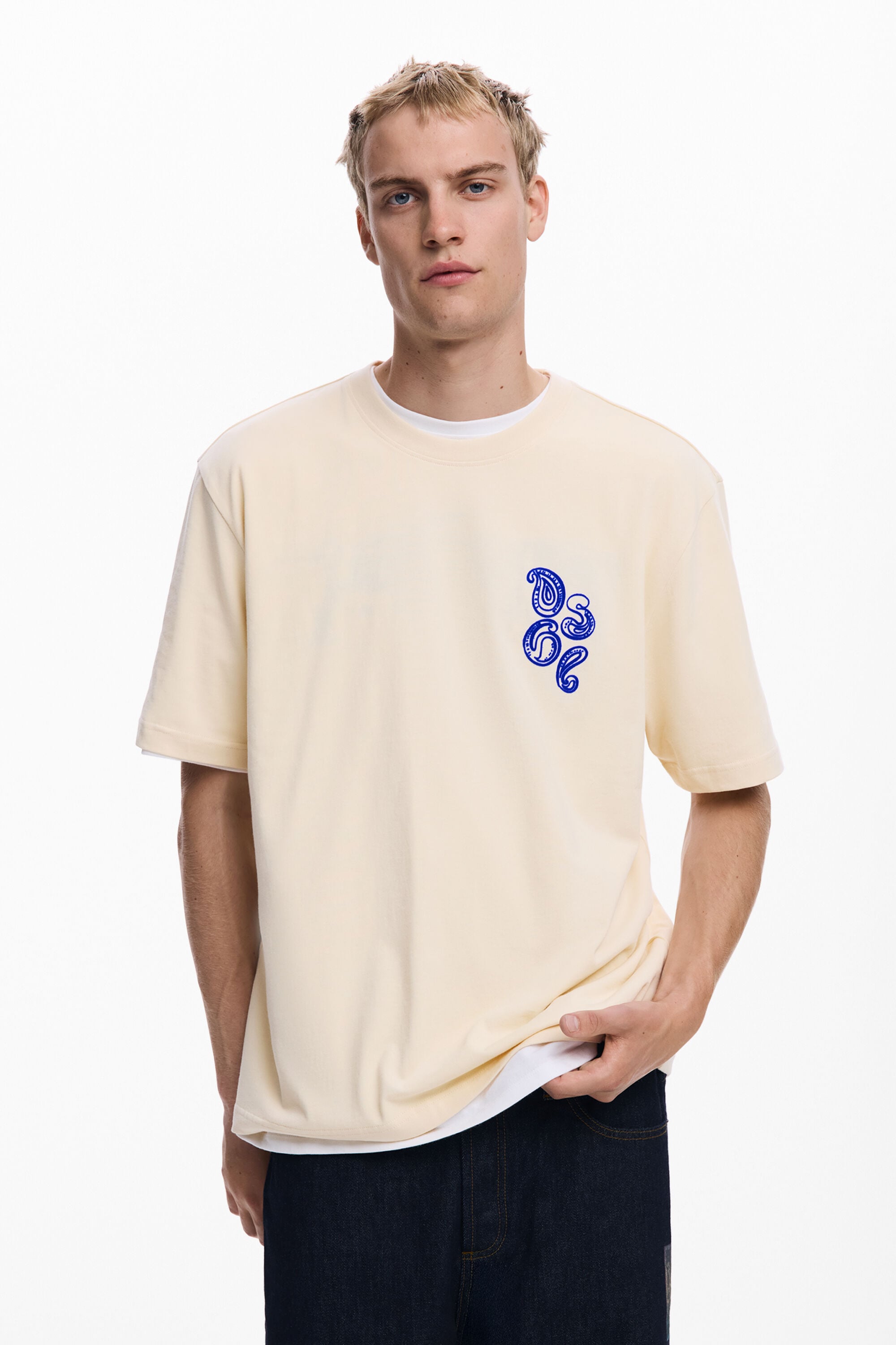 Desigual, Camiseta paisley, Hombre, Algodon, Blanco, XXL