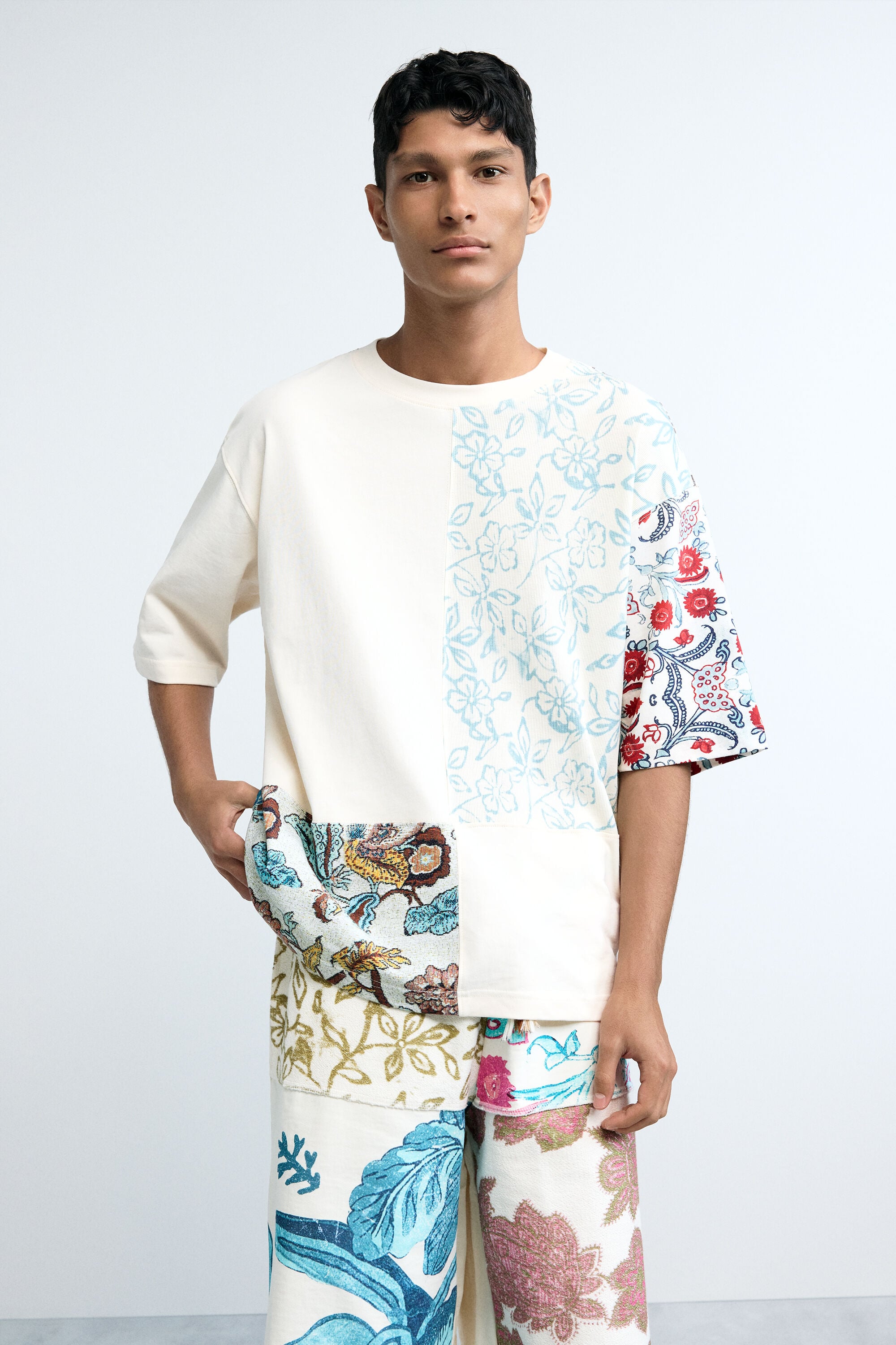 Desigual, Camiseta patchwork, Hombre, Algodon, Blanco, L