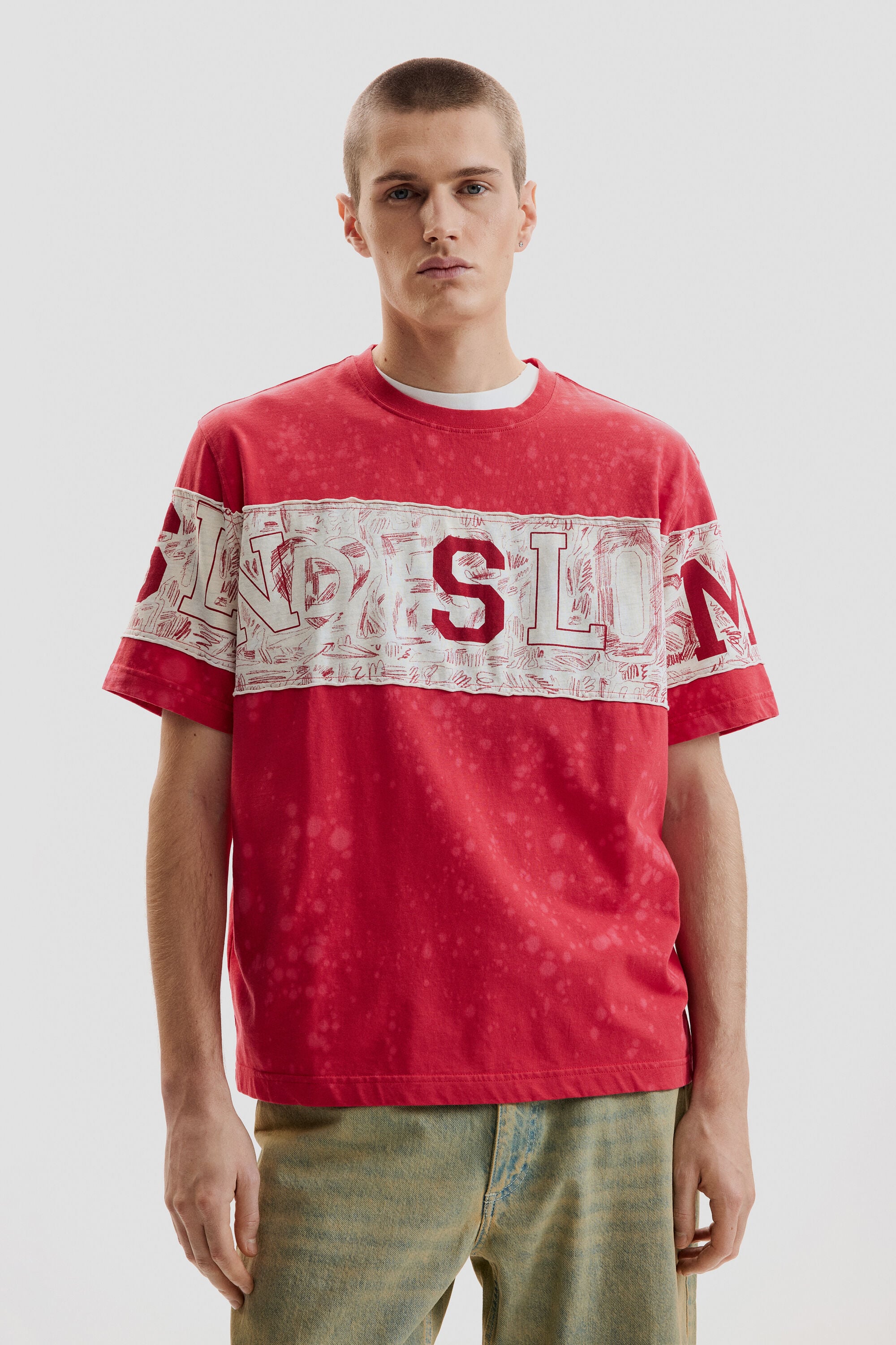 Desigual, Camiseta punto estampada, Hombre, Algodon, Rojo, S