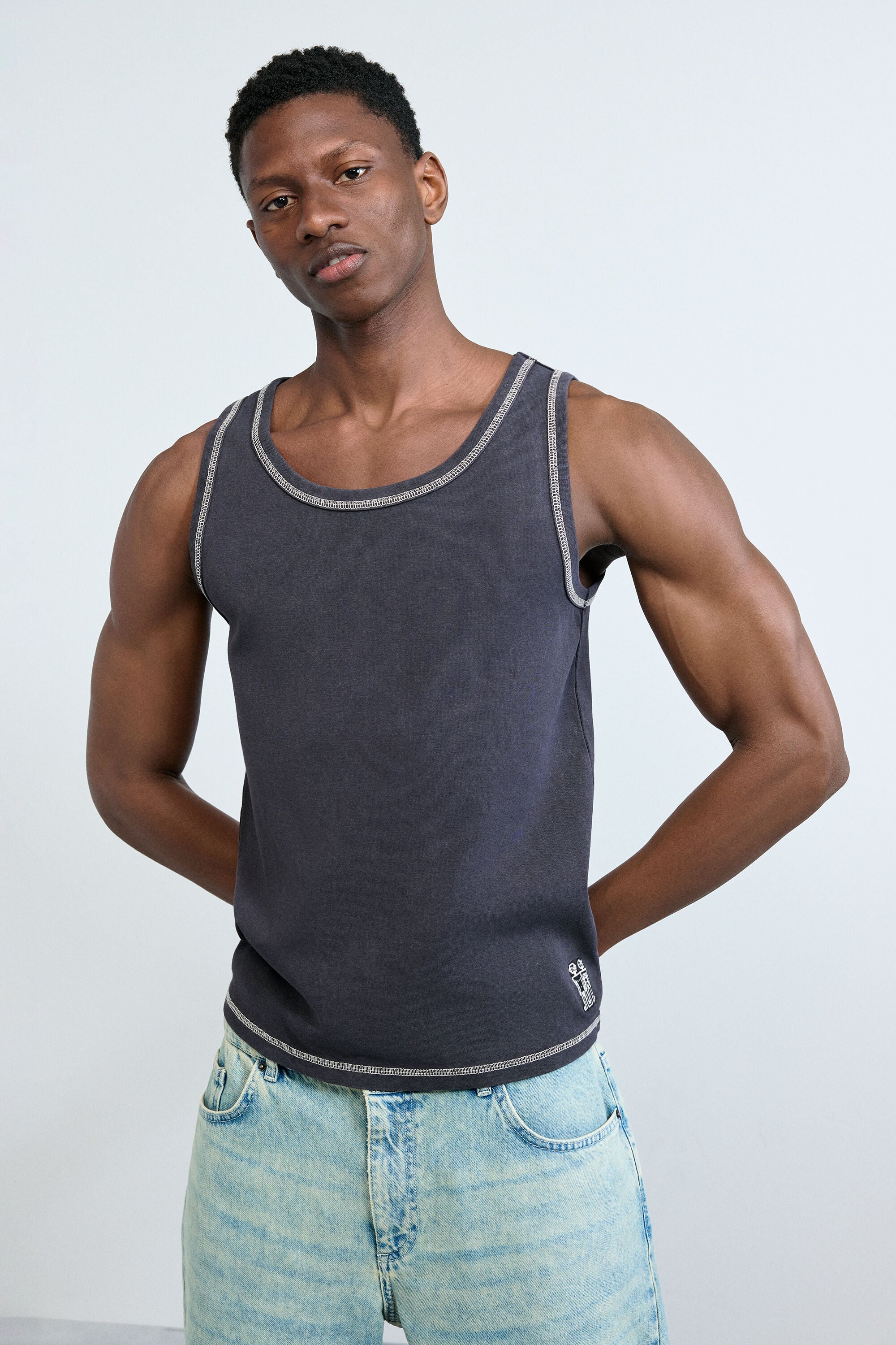 Desigual, Camiseta tirantes logo, Hombre, Algodon, Negro, S